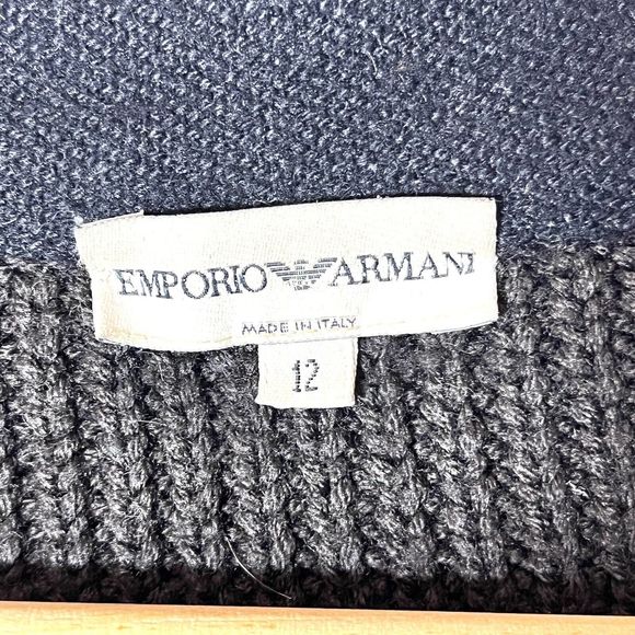 Emporio Armani Wool Chunky Knit Ribbed Brown Zip Up Mock Neck Sweater Size 12 - Picture 6 of 8
